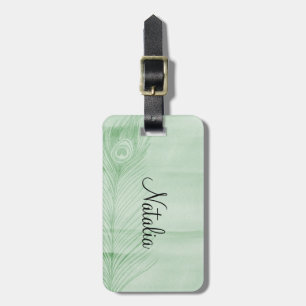 Mint Peacock Feather Bagagebricka