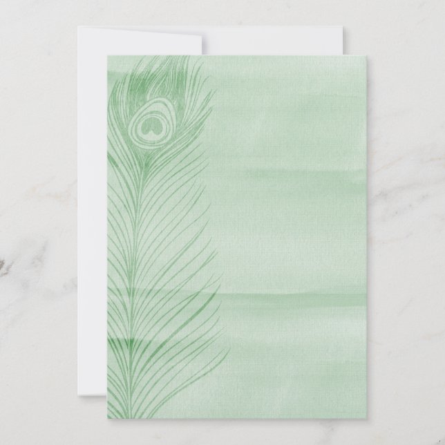 Mint Peacock Feather Inbjudningar (Framsida)