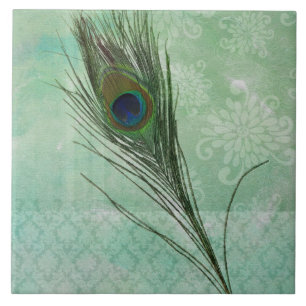 Mint Peacock Feather Kakelplatta