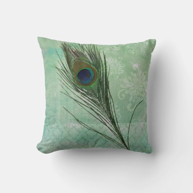 Mint Peacock Feather Kudde (Framsida)