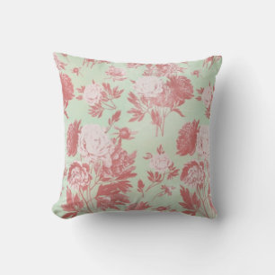 Mint Peony Vintage Flowers Dekorativ kudde