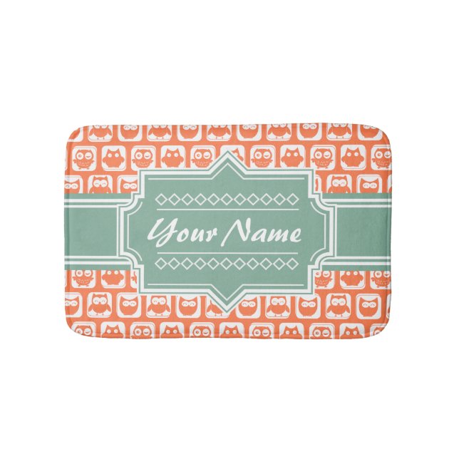 Mint Personlig Namn Orange Uggla Badrumsmatta (Framsidan)