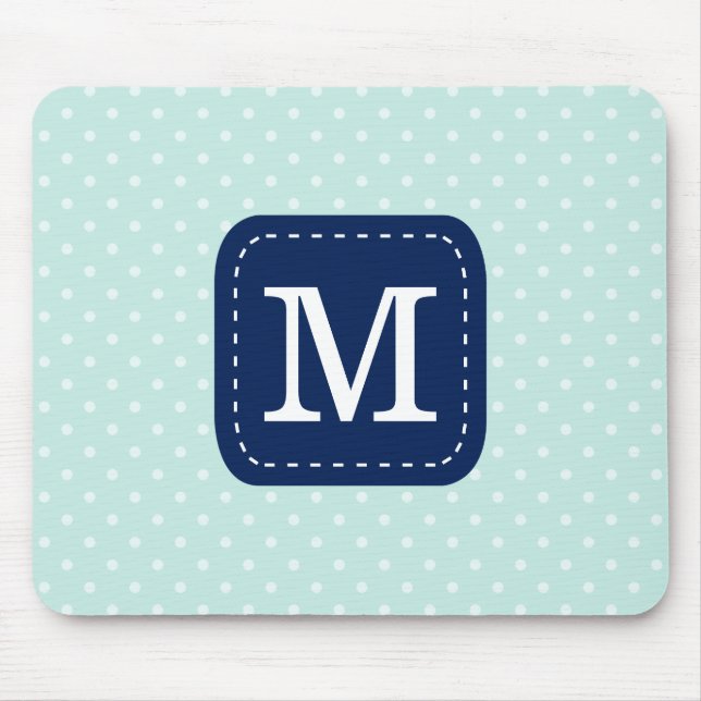 Mint Polka dots Mönster med Personlig Monogram Musmatta (Framsidan)
