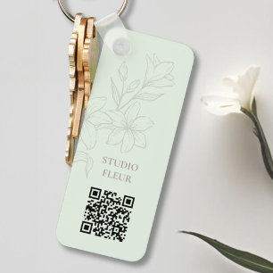 Mint QR-nyckelkedja med minimal Blommigt för chi Nyckelring