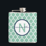 Mint Quatrefoil Monogram Fickplunta<br><div class="desc">Mint grönt och vit quatrefoil mönster med marinblått namn och monogram.</div>