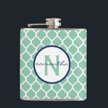 Mint Quatrefoil Monogram Fickplunta<br><div class="desc">Mint grönt och vit quatrefoil mönster med marinblått namn och monogram.</div>