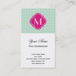 Mint Quatrefoil Mönster med Monogram Visitkort