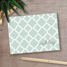 Mint Quatrefoil Mönster med Personlig Namn Post-it Block