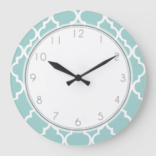 Mint Quatrefoil Mönster Stor Klocka