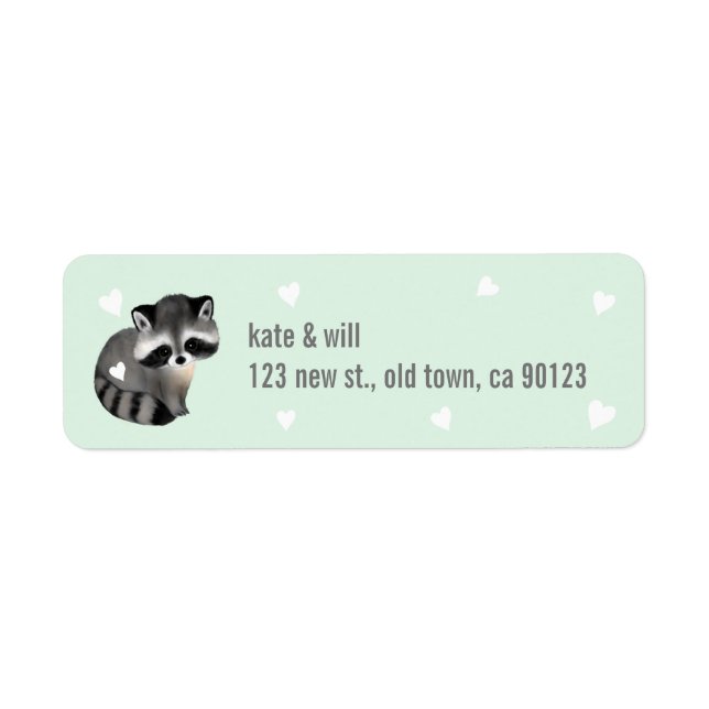 Mint Raccoon Heart-Returetiketter Returadress Etikett (Framsidan)