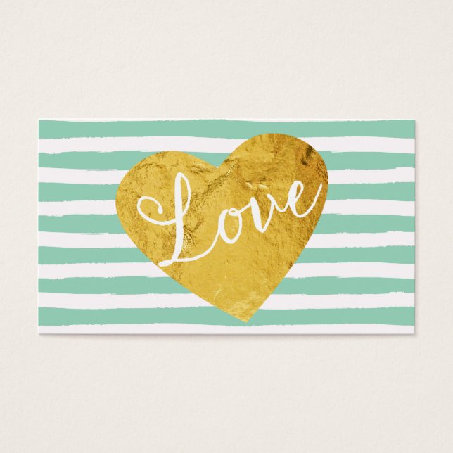 Mint Rand Fake Guld Kärlek Heart Cute Girly Visitkort (Framsidan)
