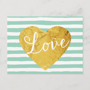 Mint Rand Fake Guld Kärlek Heart Cute Girly Vykort