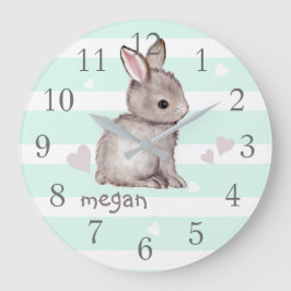 Mint Rand Grått Bunny Nursery Wall Clock Stor Klocka