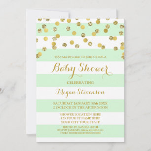 Mint Rand Guld Confetti Baby Shower-inbjudan Inbjudningar