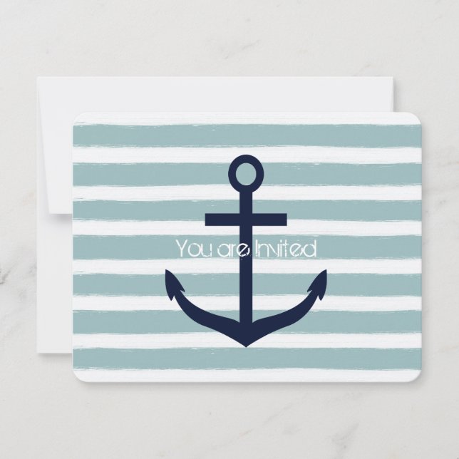 Mint Rand Nautical Anchor Baby Shower Inbjudningar (Framsida)