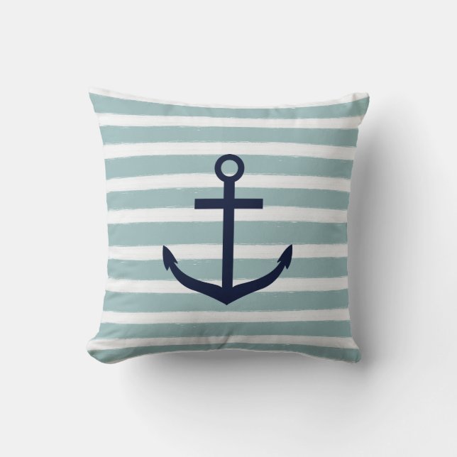 Mint Rand Nautical Anchor Kudde (Framsida)