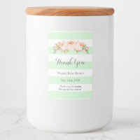 Mint Rand Peach Blommigt Baby Shower-etikett