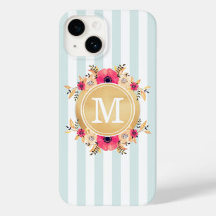 Mint Rand Watercolor Flowers Faux Guld Monogram