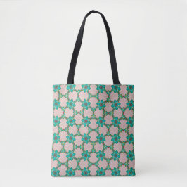 Mint & Red Retro Floral Tote Bag Tygkasse