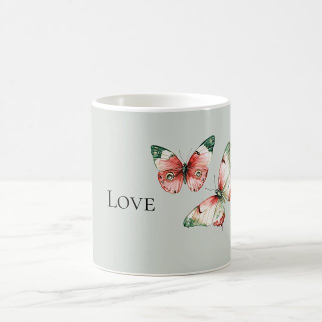 Mint Red Strawberry Butterflies Kaffemugg (Center)