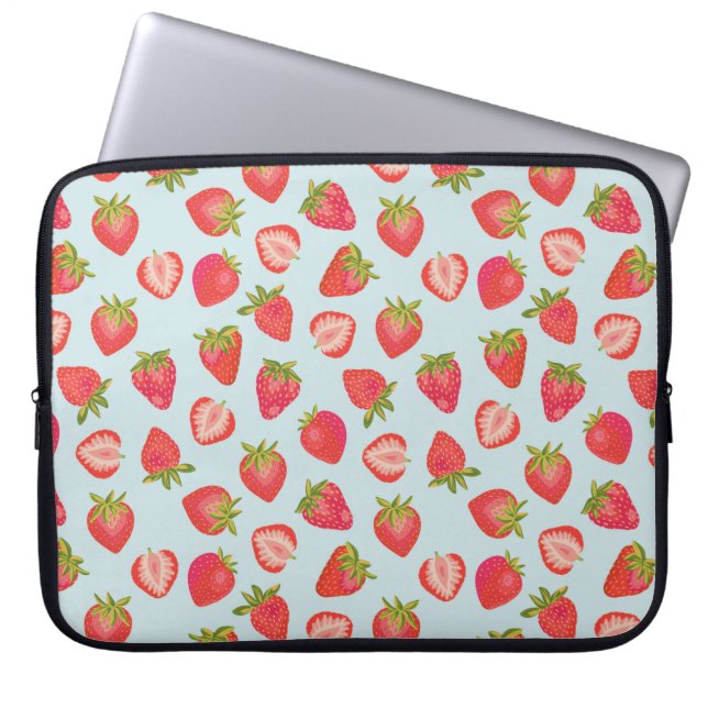 Mint/Red Strawberry Laptop sleeve (Framsidan)