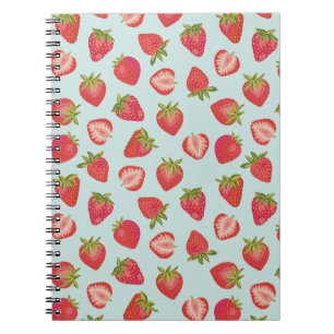 Mint & Red Summer Strawberry Mönster Anteckningsbok