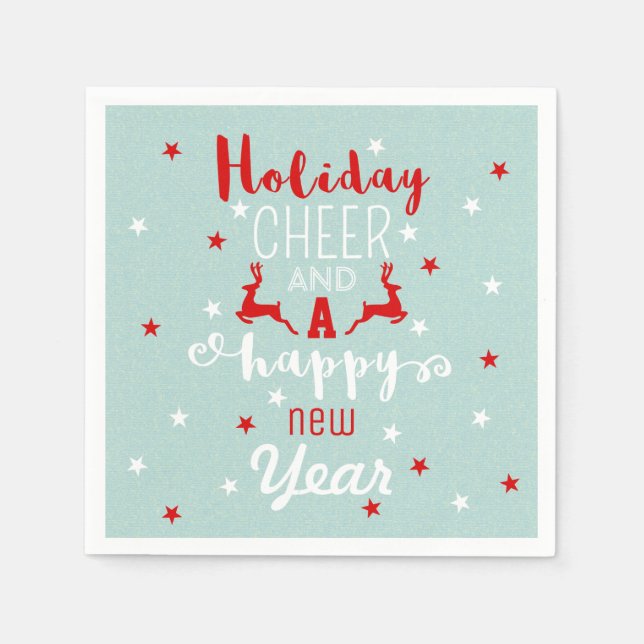 Mint Red White jul Typography Helgdag Cheer Pappersservett (Framsidan)