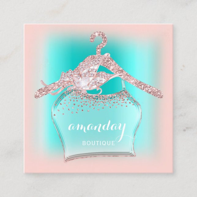 Mint Ro Diamond Glitter Trasa Hanger Mode Fyrkantigt Visitkort (Framsida)