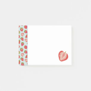 Mint & röd sommar jordgubbsmönster post-it block