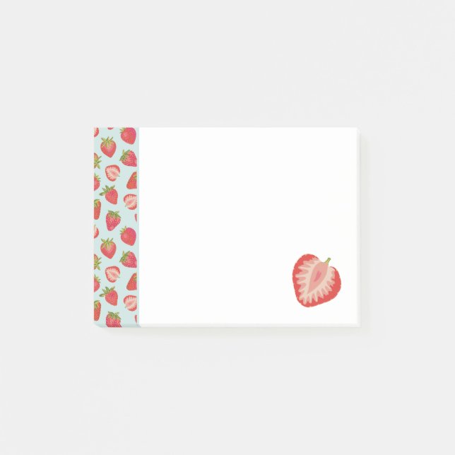 Mint & röd sommar jordgubbsmönster post-it block (Framsida)