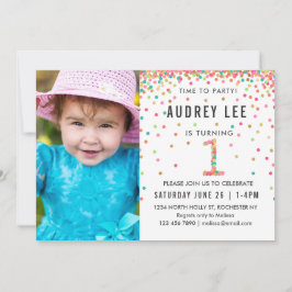 Mint Rosa 1:a födelsedag Party Foto 1 födelsedag Inbjudningar