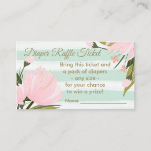 Mint Rosa Blommig Baby Shower Blöja Lotteri Biljet Tilläggskort