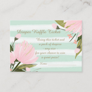 Mint Rosa Blommig Baby Shower Blöja Lotteri Biljet Tilläggskort