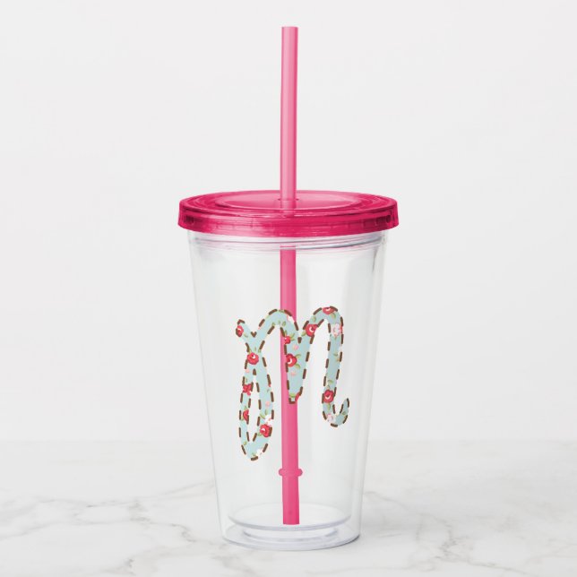 Mint Rosa Blommigt Brev M Take Away Mugg (Framsida)