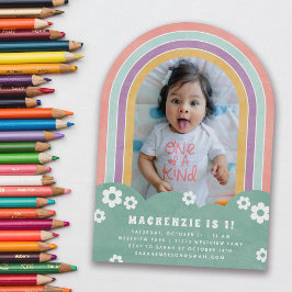 Mint Rosa Blommigt Rainbow Barn Birthday-inbjudan Inbjudningar