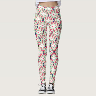 Mint Rosa Botanisk Gittermönster Leggings