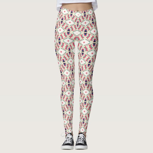 Mint Rosa Botanisk Gittermönster Leggings (Framsida)