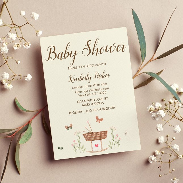Mint rosa brun butterfly blommigt Baby Shower Inbjudningar (Mint pink brown butterfly floral Baby Shower)