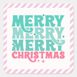 Mint + Rosa God jul, strimlad Fyrkantigt Klistermärke