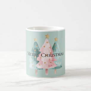 Mint Rosa Grönt Julgranar Guld Stars Kaffemugg
