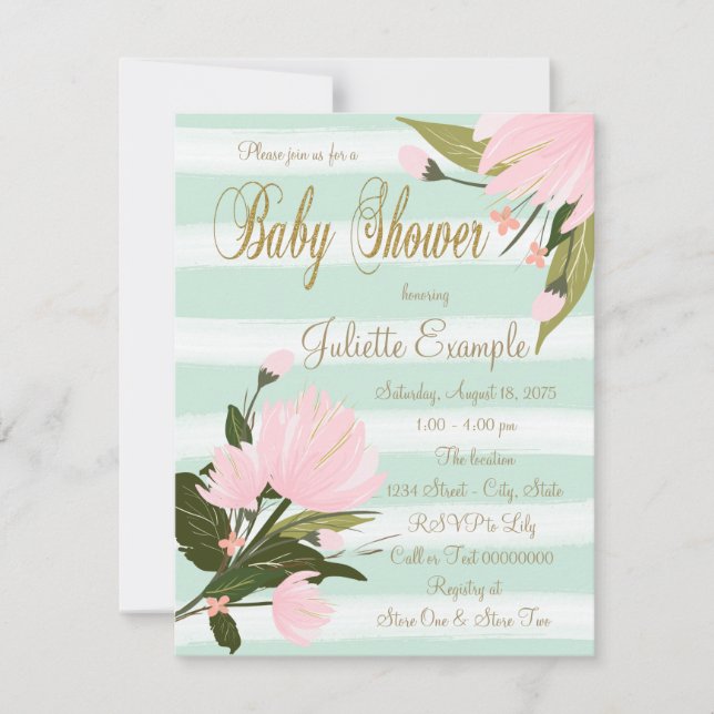 Mint Rosa Guld Baby Shower-inbjudningar Inbjudningar (Framsida)