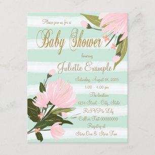 Mint Rosa Guld Bebis Shower Inbjudningar