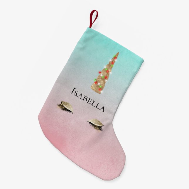 Mint Rosa Guld Gnistra Glam Unicorn Ljus Liten Julstrumpa (Framsidan (Hängande))