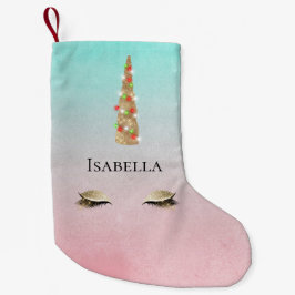 Mint Rosa Guld Gnistra Glam Unicorn Ljus Liten Julstrumpa