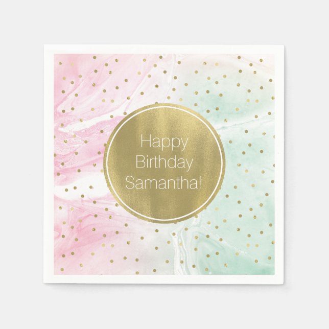 Mint Rosa Guld Ombre Confetti Birthday Pappersservett (Framsidan)