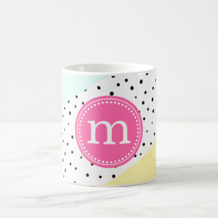 Mint, Rosa & Gult, sommartid, Personlig Monogram Kaffemugg