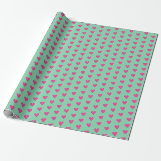 Mint Rosa Hjärtmönster Hjärtans Dag Present Presentpapper (Utrullad)