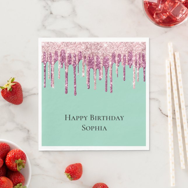 Mint Rosa  Ice Cream Glitter Drives Birthday Pappersservett (Insitu)