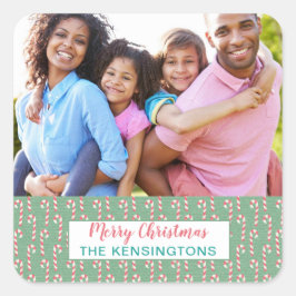 Mint Rosa jul, Candy cane Helgdag Photo Fyrkantigt Klistermärke