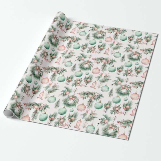 Mint Rosa Juldekorationer Presentpapper (Utrullad)